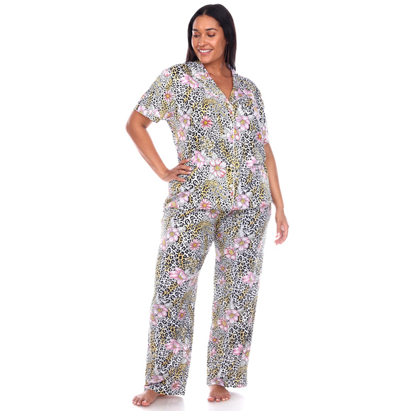 Plus Size Short Sleeve & Pants Tropical Pajama Set - Picture 2 of 5